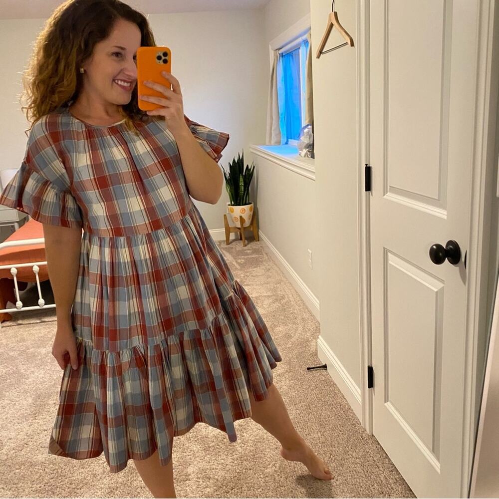 NWT Ulla Johnson Red Blue Plaid Mini Dress 2 - Picture 2 of 13